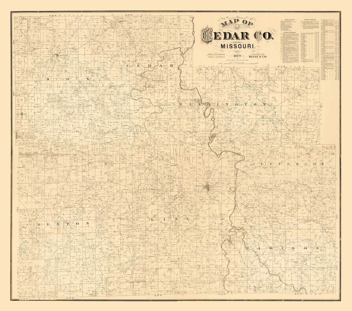Vintage Map of Cedar County, Missouri 1879