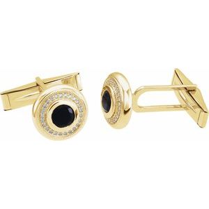 14K Yellow Gold Natural Black Onyx & 1/8 CTW Natural Diamond Cuff Links