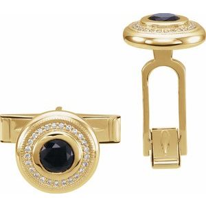 14K Yellow Gold Natural Black Onyx & 1/8 CTW Natural Diamond Cuff Links