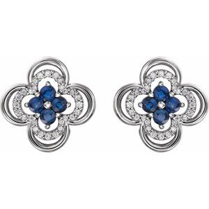 Platinum Natural Blue Sapphire & 1/5 CTW Natural Diamond Clover Earrings – image 2