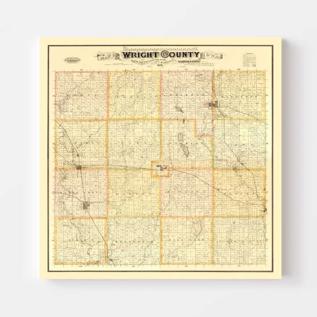 Vintage Map of Wright County, Iowa 1885