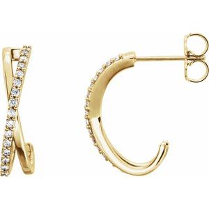 14K Yellow Gold 1/6 CTW Natural Diamond Criss-Cross J-Hoop Earrings