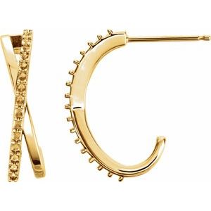 14K Yellow Gold Criss-Cross J-Hoop Earring Mounting