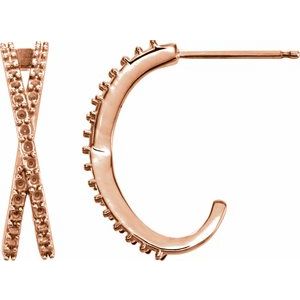 14K Rose Gold Criss-Cross J-Hoop Earring Mounting