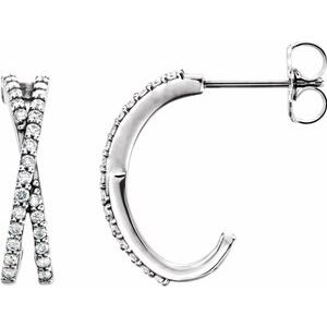 14K White Gold 1/4 CTW Natural Diamond Criss-Cross J-Hoop Earrings