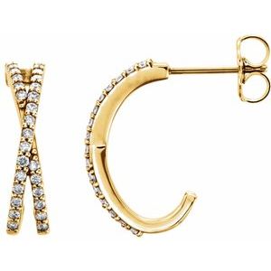 14K Yellow Gold 1/4 CTW Natural Diamond Criss-Cross J-Hoop Earrings