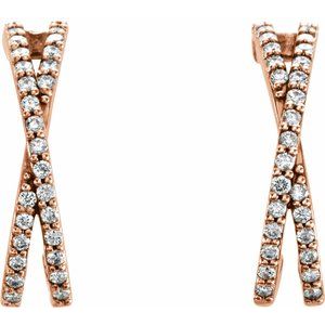 14K Rose Gold 1/4 CTW Natural Diamond Criss-Cross J-Hoop Earrings – image 2