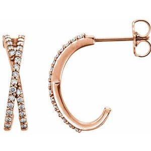 14K Rose Gold 1/4 CTW Natural Diamond Criss-Cross J-Hoop Earrings
