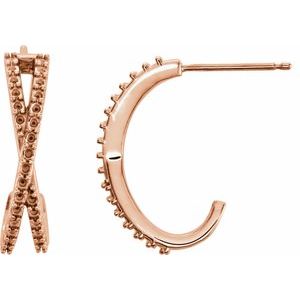 14K Rose Gold Criss-Cross J-Hoop Earring Mounting