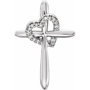 Sterling Silver .04 CTW Natural Diamond Heart & Cross Pendant