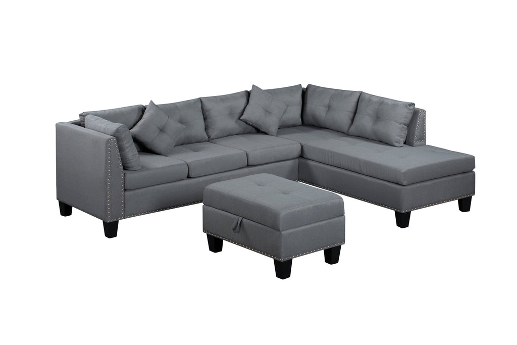 104.5' Upholstered Sofa,Chaise & Ottoman , Gray