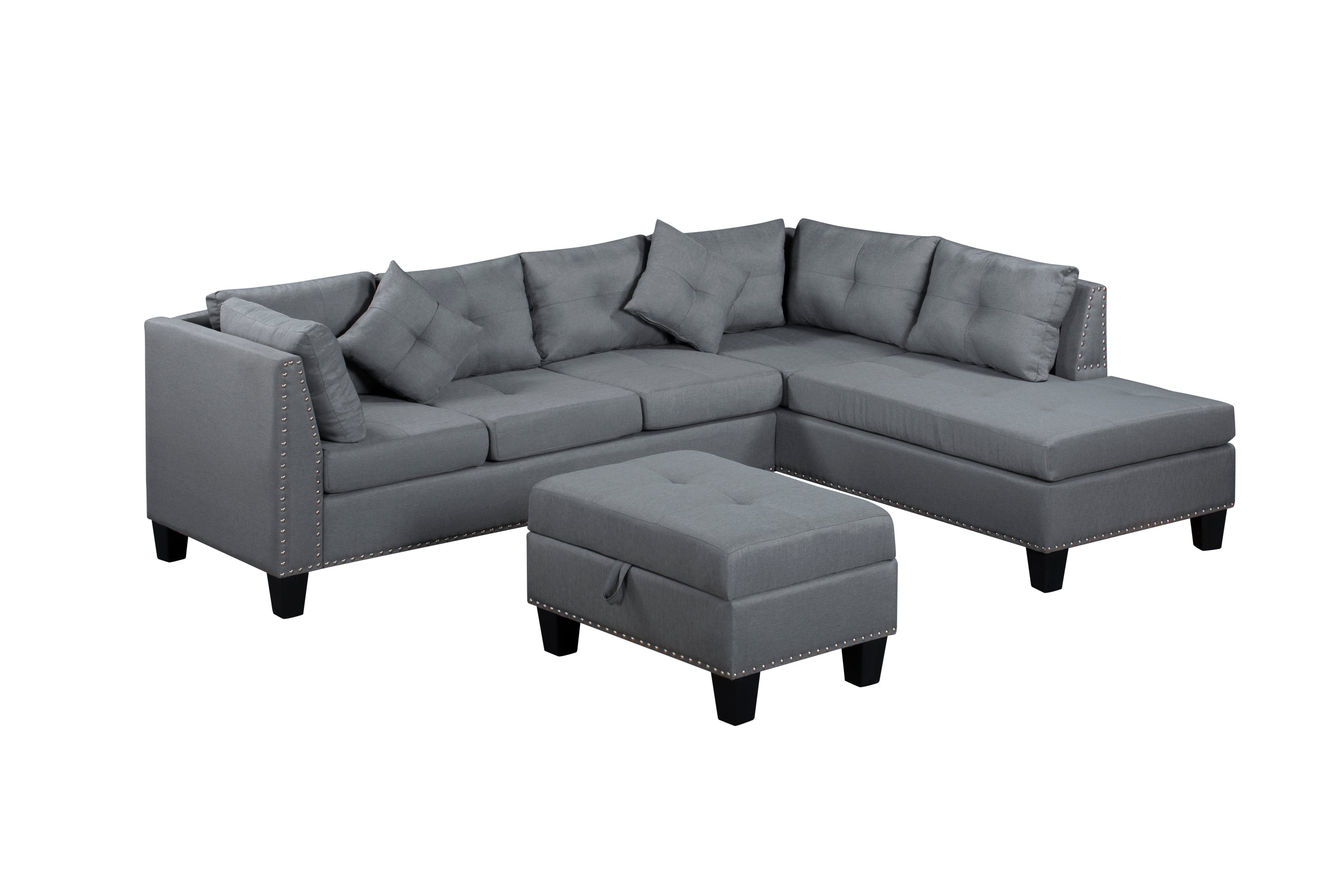 104.5' Upholstered Sofa,Chaise & Ottoman , Gray