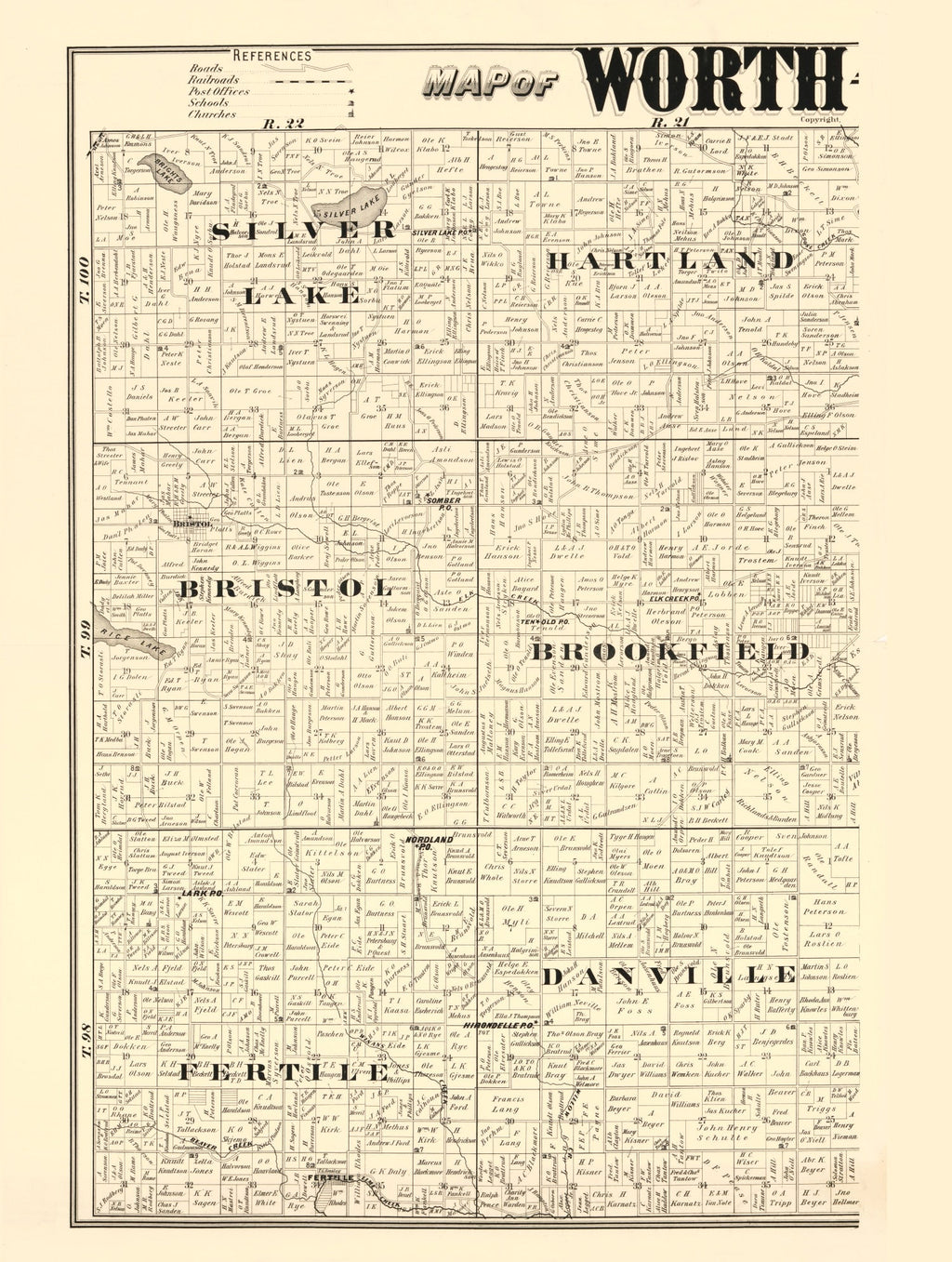 Vintage Map of Worth County, Iowa 1894
