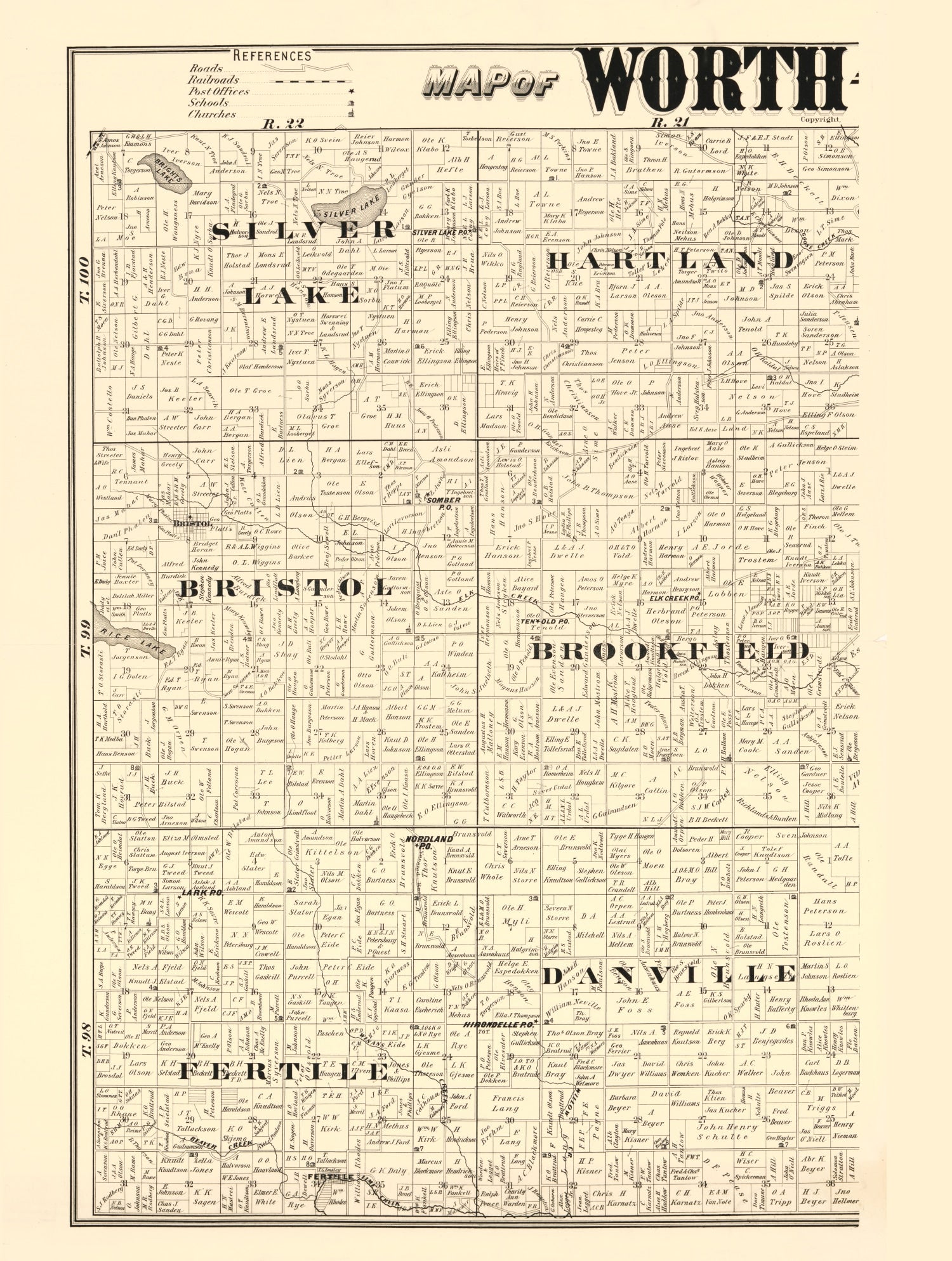 Vintage Map of Worth County, Iowa 1894