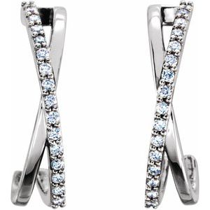 14K White Gold 1/6 CTW Natural Diamond Criss-Cross J-Hoop Earrings – image 2