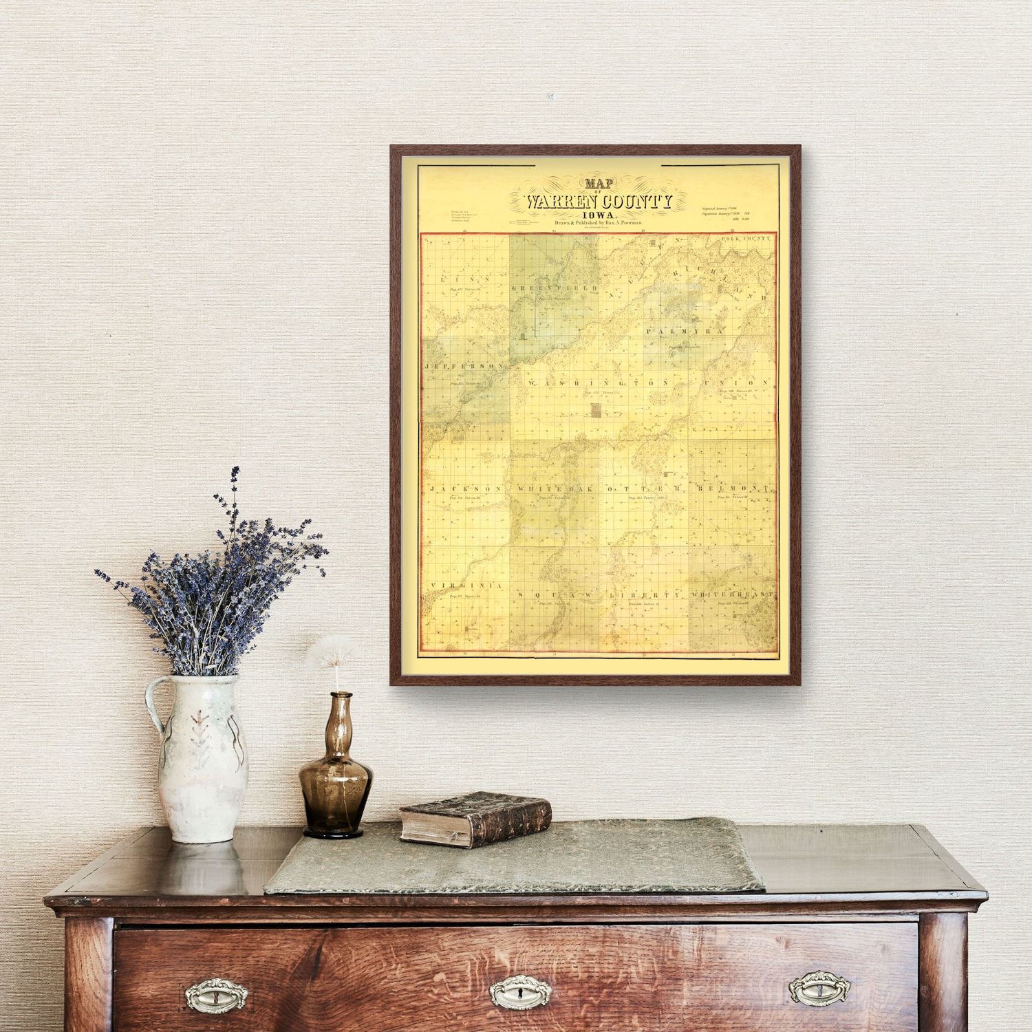 Vintage Map of Warren County, Iowa 1859