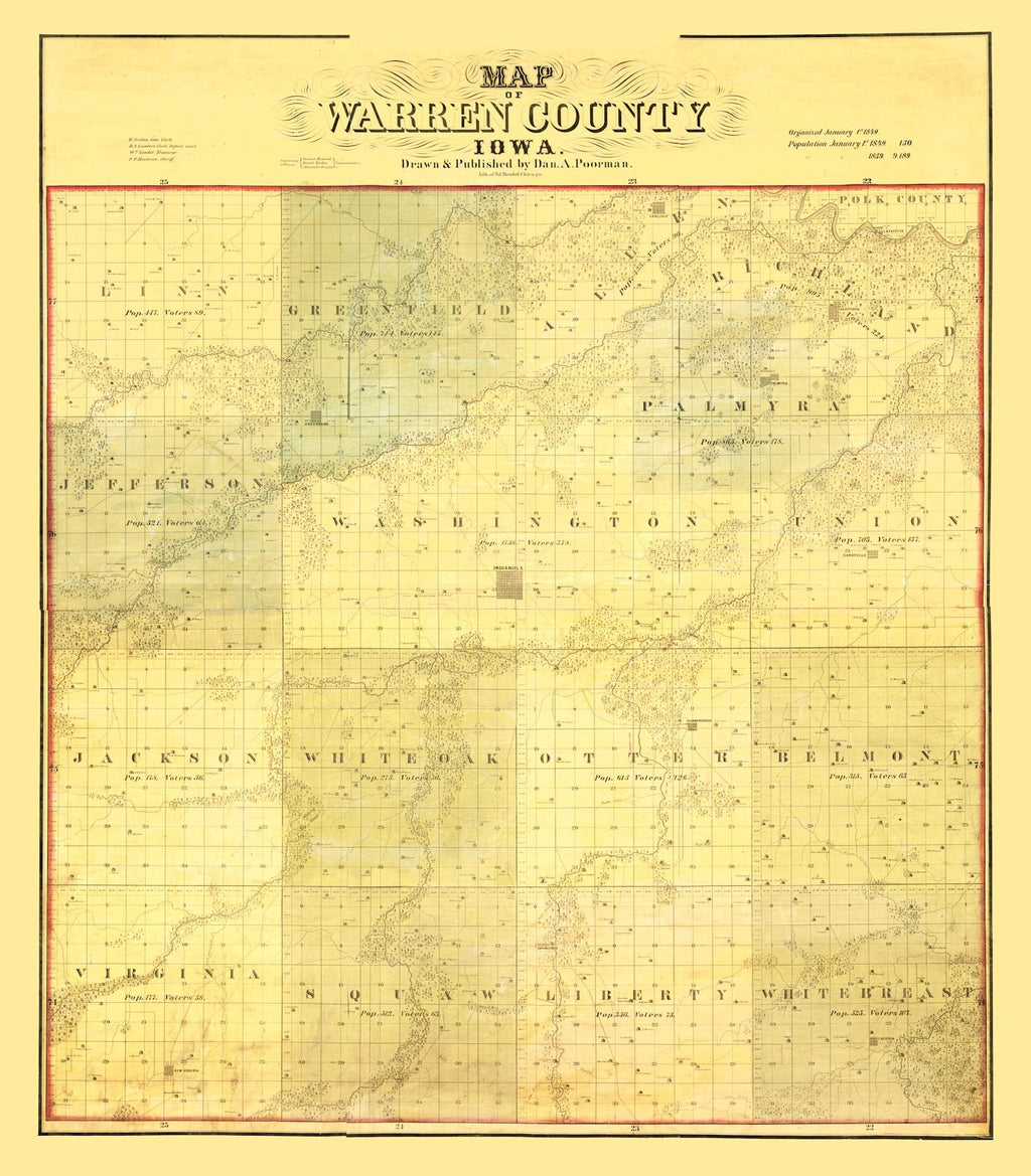 Vintage Map of Warren County, Iowa 1859