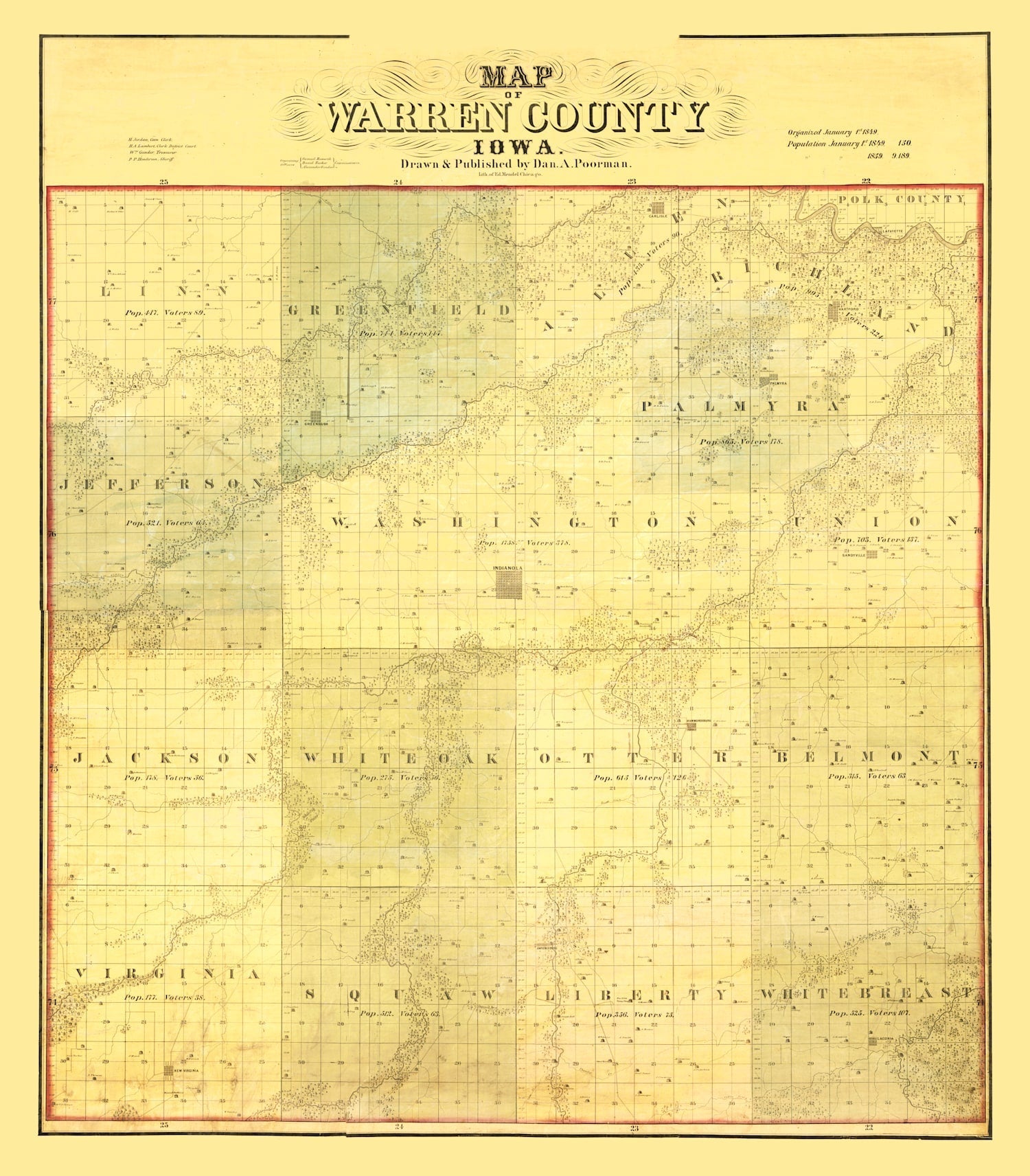 Vintage Map of Warren County, Iowa 1859