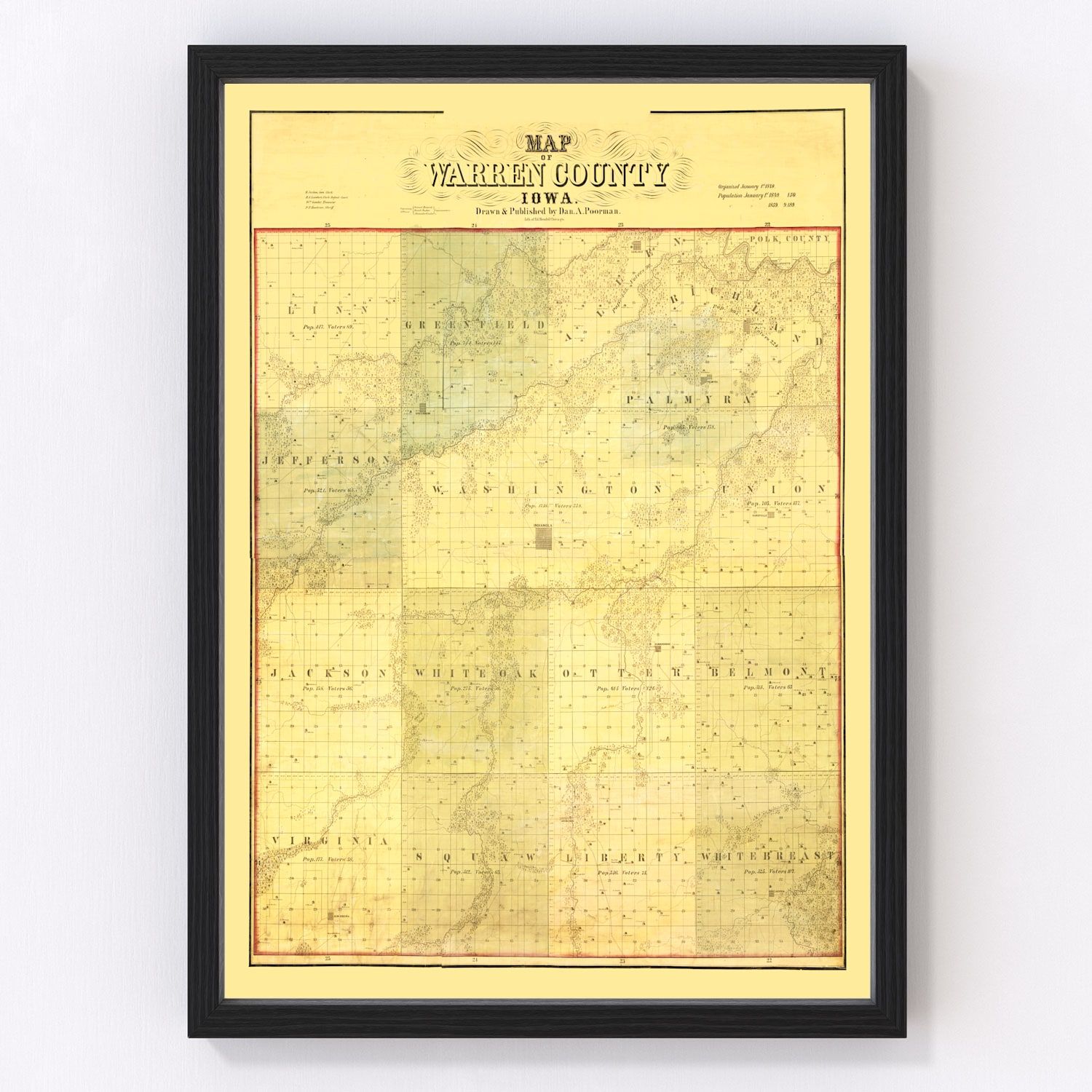 Vintage Map of Warren County, Iowa 1859