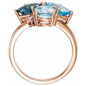 14K Rose Gold Natural Swiss Blue, Natural London Blue, & Natural Sky Blue Topaz & .05 CTW Natural Diamond Ring