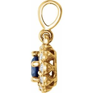 14K Yellow Gold Natural Blue Sapphire & 1/8 CTW Natural Diamond Pendant