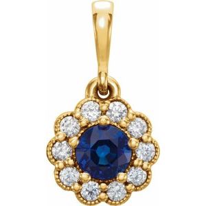 14K Yellow Gold Natural Blue Sapphire & 1/8 CTW Natural Diamond Pendant