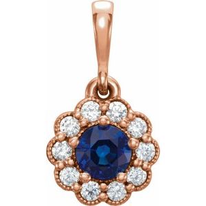 14K Rose Gold Natural Blue Sapphire & 1/8 CTW Natural Diamond Pendant