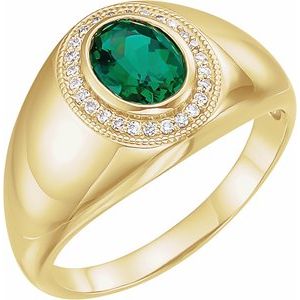 14K Yellow Gold Lab-Grown Emerald & 1/8 CTW Natural Diamond Halo-Style Ring