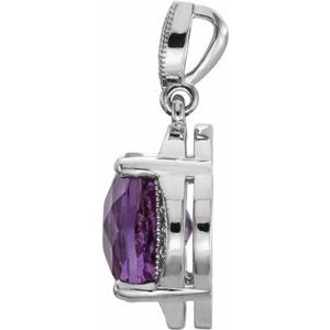 Platinum Checkerboard Natural Amethyst & 1/10 CTW Natural Diamond Pendant