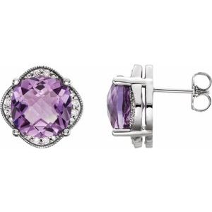 Platinum Checkerboard Natural Amethyst & 1/5 CTW Natural Diamond Earrings