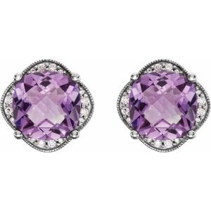 Platinum Checkerboard Natural Amethyst & 1/5 CTW Natural Diamond Earrings – image 2