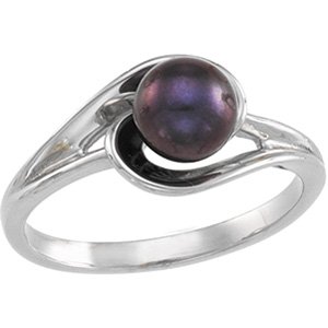 14K White Gold Cultured Black Akoya Pearl Ring