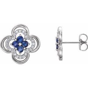 Platinum Natural Blue Sapphire & 1/5 CTW Natural Diamond Clover Earrings