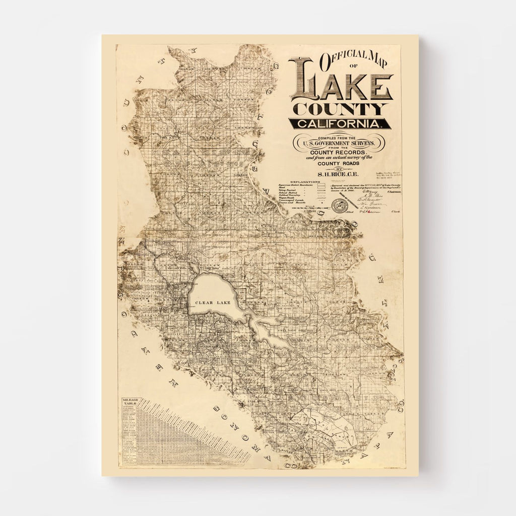 Vintage Map of Lake County, California 1892