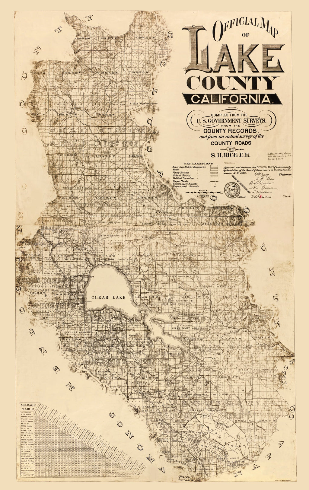 Vintage Map of Lake County, California 1892