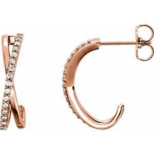 14K Rose Gold 1/6 CTW Natural Diamond Criss-Cross J-Hoop Earrings