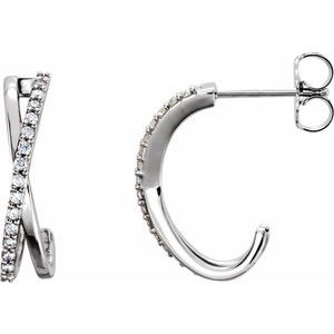 14K White Gold 1/6 CTW Natural Diamond Criss-Cross J-Hoop Earrings