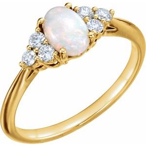 14K Yellow Gold Natural White Opal & 1/6 CTW Natural Diamond Ring