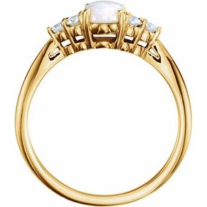 14K Yellow Gold Natural White Opal & 1/6 CTW Natural Diamond Ring