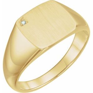 14K Yellow Gold .0075 CT Natural Diamond 12 mm Square Signet Ring