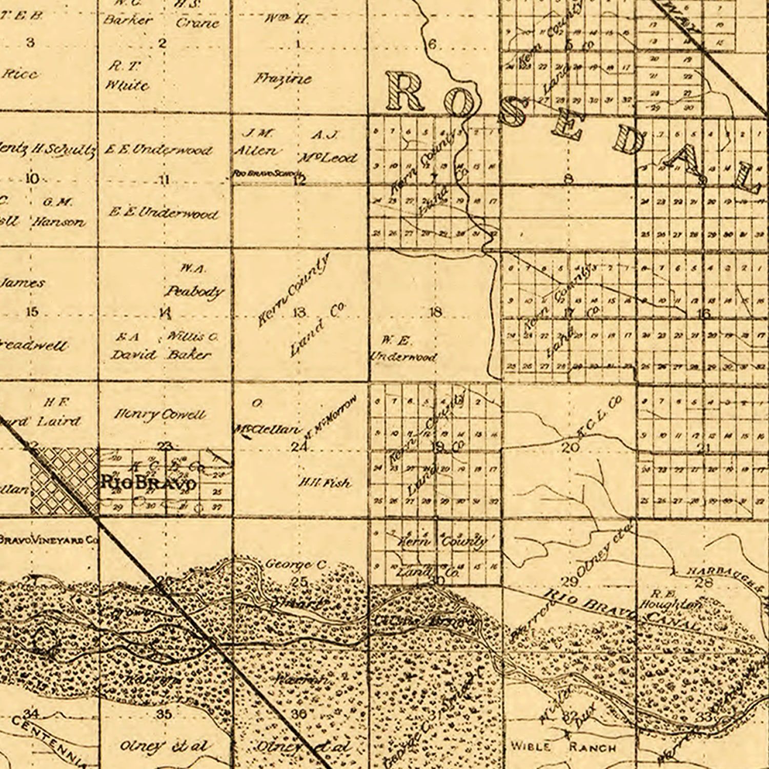 Vintage Map of Kern County, California 1897