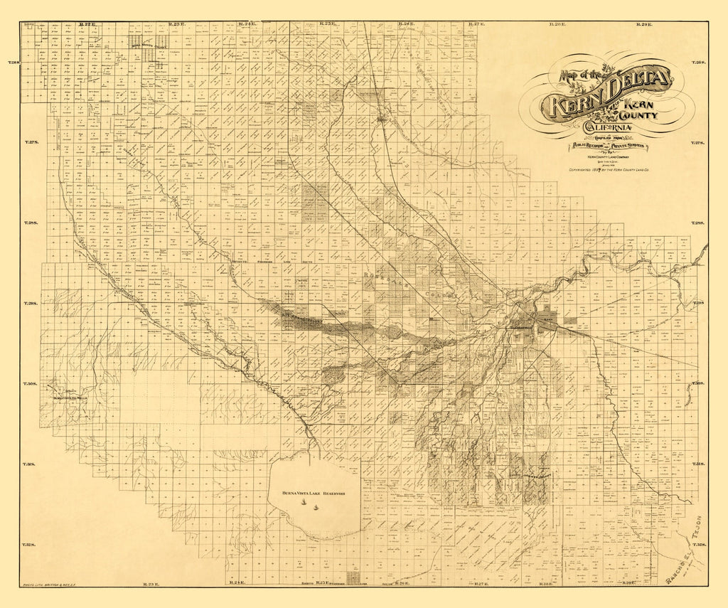 Vintage Map of Kern County, California 1897