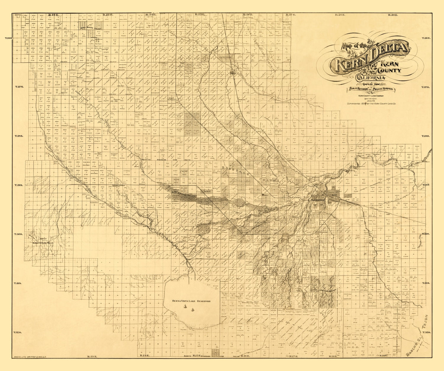 Vintage Map of Kern County, California 1897