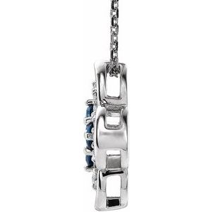 Platinum Natural Blue Sapphire & 1/10 CTW Natural Diamond Clover 18" Necklace