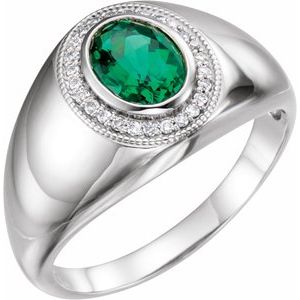 14K White Gold Lab-Grown Emerald & 1/8 CTW Natural Diamond Halo-Style Ring