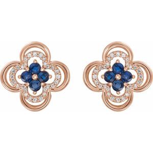 14K Rose Gold Natural Blue Sapphire & 1/5 CTW Natural Diamond Clover Earrings