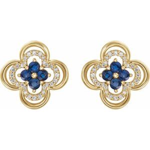 14K Yellow Gold Natural Blue Sapphire & 1/5 CTW Natural Diamond Clover Earrings – image 2