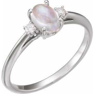 Platinum Natural Rainbow Moonstone & .06 CTW Natural Diamond Ring
