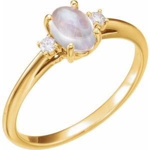 14K Yellow Gold Natural Rainbow Moonstone & .06 CTW Natural Diamond Ring