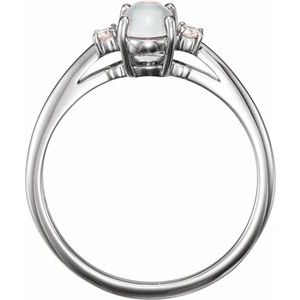 14K White Gold Natural Rainbow Moonstone & .06 CTW Natural Diamond Ring